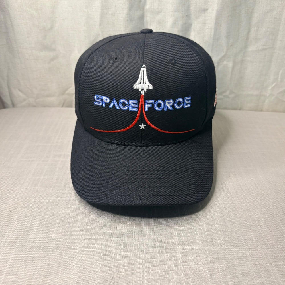 Cali-Fame Space Force Snapback Hat Black Embroidered Shuttle USA Made Cap
